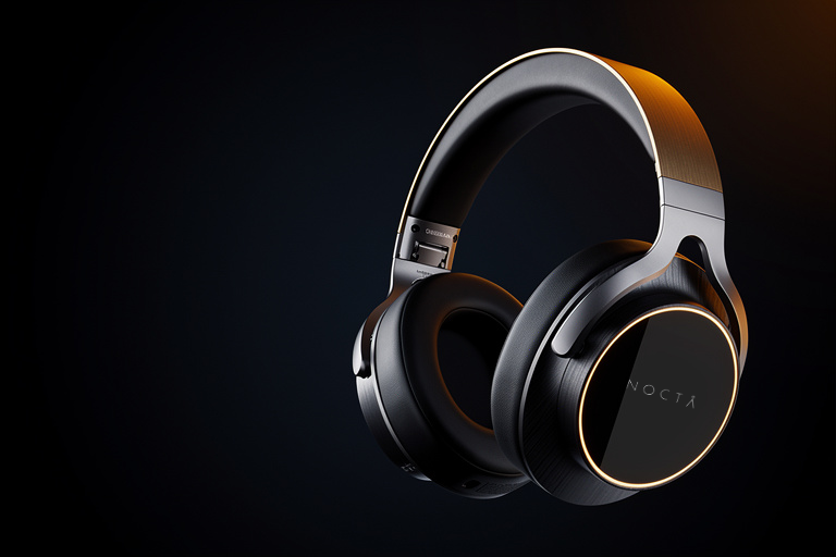nocta — obsidian headphones lit by a single edge of light